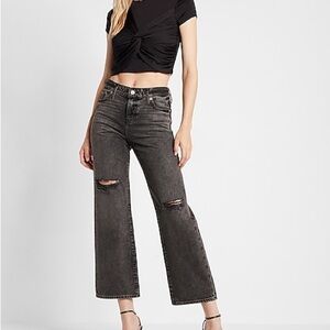 Express 90s Ankle Boot Mid Rise Distressed Black Denim